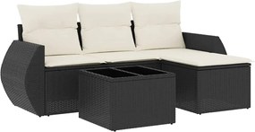 vidaXL Set mobilier de grădină cu perne, 5 piese, negru, poliratan