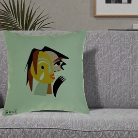 Perna Decorativa Portret Abstract Galben-Ocru, 40x40 cm, Verde, Husa Detasabila, Perna Inclusa, BEKZ®