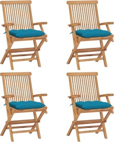 vidaXL Scaune grădină cu perne albastru deschis 4 buc. lemn masiv tec