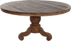 Masă dining rotundă din lemn de tec reciclat, natur, 6–8 locuri, cu picior central pe trei volute, 78 x 160 cm, „Komodo”