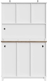 Dulap înalt pentru bucătărie cu iluminare LED, Culoare naturală+Alb | Aosom Romania