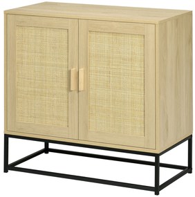 HOMCOM Bufet joasă de stil boem cu dulap 2 uși ratan țesut raft ajustabil în înălțime 80 x 40 x 80 cm natural | Aosom Romania