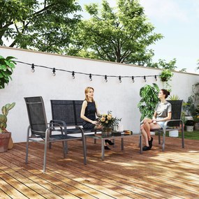Outsunny Set de Mobilier de Grădină din 4 Piese cu Canapea, 2 Scaune și Masă de Cafea, 108x66x86 cm, Negru | Aosom Romania