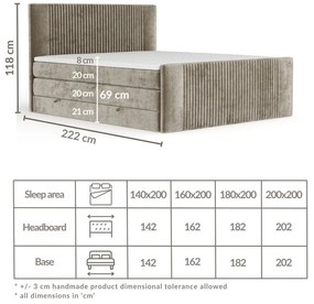 Pat boxspring maro deschis cu spațiu de depozitare 160x200 cm Bergamo – Maison de Rêve