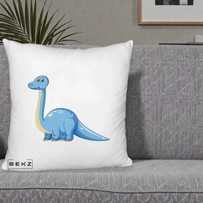 Perna Personalizata Brontosaur Albastru, 40x40 cm, Alb Pufos, Husa Detasabila, Perna Inclusa, BEKZ®