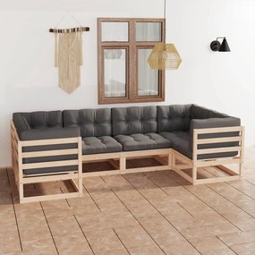 Set mobilier de gradina cu perne, 6 piese, lemn de pin masiv Maro, 1, Da