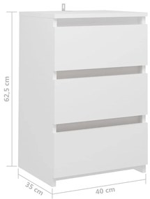 Noptiere, 2 buc., alb, 40x35x62,5 cm, lemn compozit 2, Alb