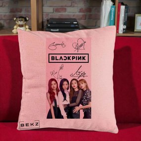 Perna Personalizata K-pop BLACKPINK Semnaturi si Foto, 40x40 cm, Roz, Husa Detasabila, Perna Inclusa, BEKZ®