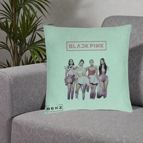 Perna Personalizata K-pop BLACKPINK Fotografie Grup Tinute Roz, 40x40 cm, Verde Menta, Husa Detasabila, Perna Inclusa, BEKZ®