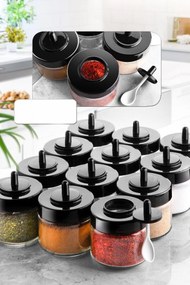 Set borcane de condimente Spice Jar Set   Genis Kasikli 12, Transparent, 30x20x20 cm