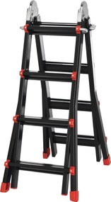 HOMCOM Scară telescopică, trepte antialunecare, rezistentă până la 150 kg, aluminiu, Negru+Roșu | Aosom Romania