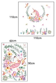 Autocolant de perete „Unicorn cu flori” 110x110cm