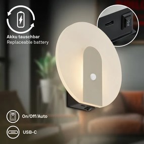 Briloner 3889012 - Aplica LED reîncărcabilă de perete cu senzor TARO, 2,5 W/5 V, 1800 mAh, finisaj mat