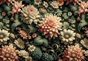 Fototapet - Perete plin de flori - roz (147x102 cm)