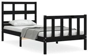 3192975 vidaXL Cadru de pat cu tăblie Small Single, negru, lemn masiv