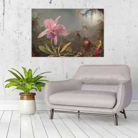 Tablou - Martin Johnson Heade, Cattleya Orchid and Three Hummingbirds, reproducere (90x60 cm)