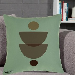 Perna Decorativa Geometric Boho Semicercuri Brun, 40x40 cm, Verde, Husa Detasabila, Perna Inclusa, BEKZ®