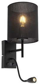 Lampă de perete modernă neagră cu abajur de bumbac - Stacca