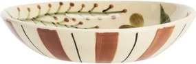 Tavă din ceramică stoneware pictată manual cu motive botanice folk, D26×H5,5 cm, „Folk Tray"