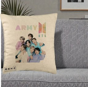 Perna Personalizata K-pop BTS ARMY Fotografie Grup Veseli, 40x40 cm, Bej, Husa Detasabila, Perna Inclusa, BEKZ®