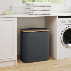 HOMCOM Coș de rufe dublu pliabil 80 l coș pentru rufe murdare cu capac, mânere striate, gri | Aosom Romania