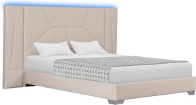 Pat cu somieră şi iluminare LED, 160x200, ţesătură Velvet bej, ALTESA