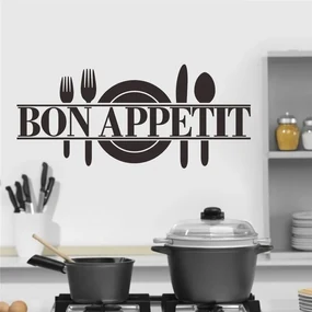 Autocolant de perete "Bon Appetit" neagră 57x25 cm