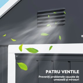 Outsunny Magazie de Grădină din Oțel Galvanizat și PP cu 4 Guri de Aerisire și Fereastră, 259x171x222 cm, Gri și Alb | Aosom Romania
