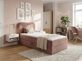 Pat tapitat boxspring FORENA 90x200 cm roz antic Saltea: Saltea cu arcuri Bonell