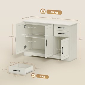 HOMCOM Mobilier bucătărie cu 2 sertare și 3 dulapuri, polițe reglabile, 120x38x79 cm, crem | Aosom Romania