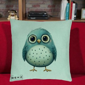Perna Decorativa Pasare Teal cu Buline Teal, 40x40 cm, Verde Menta, Husa Detasabila, Perna Inclusa, BEKZ®