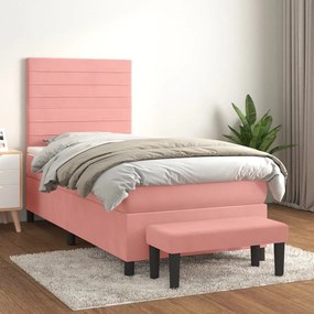 3137886 vidaXL Pat box spring cu saltea, roz, 90x200 cm, catifea