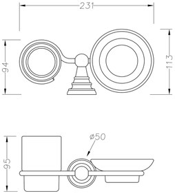 Set săpunieră și pahar de baie SAPHO 1318-04 Diamond, sticlă, bronz