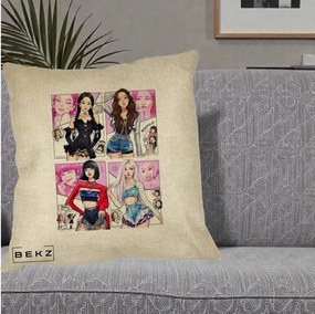 Perna Personalizata K-pop BLACKPINK Fanart Manga Benzi Desenate 4 Membre, 40x40 cm, Crem, Husa Detasabila, Perna Inclusa, BEKZ®