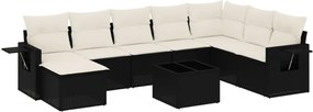 vidaXL Set mobilier de grădină cu perne, 9 piese, negru, poliratan