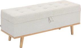 HOMCOM Taburet depozitare 80L, material textil, picioare lemn, 118x42x45 cm, crem | Aosom Romania