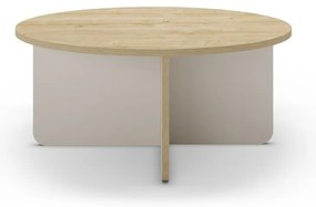 Măsuță de cafea crem/în culoare naturală rotundă cu blat cu aspect de lemn de stejar ø 80 cm Hillary – Marckeric