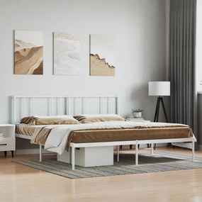 352536 vidaXL Cadru de pat metalic cu tăblie, alb, 200x200 cm