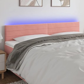 3121823 vidaXL Tăblie de pat cu LED, roz, 200x5x78/88 cm, catifea