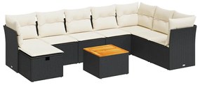 3325773 vidaXL Set mobilier de grădină cu perne, 9 piese, negru, poliratan