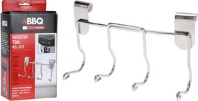 Suport metalic pentru ustensile BBQ – 4 cârlige, montare pe marginea grătarului