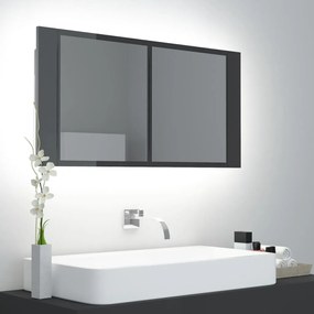 804979 vidaXL Dulap de baie cu oglindă & LED, gri extralucios, 90x12x45 acril