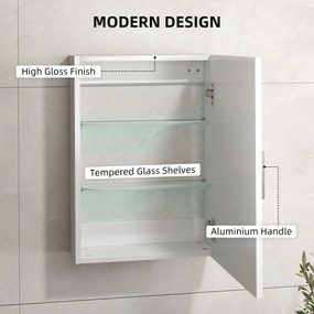 HOMCOM Dulap de Perete pentru Baie cu Rafturi Reglabile din Sticlă Securizată, 40x15x55 cm, Alb lucios | Aosom Romania