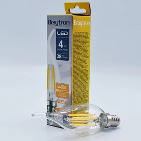 Bec LED Vintage filament 4W(38W) Braytron, flacara, E14, 470lm, lumina calda(3000 K), clasa energetica E