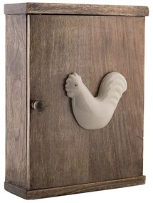 Dulăpior pentru chei din lemn, model cocoș ceramic, 23x8x30 cm