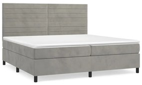 Pat box spring cu saltea, gri deschis, 200x200 cm, catifea Gri deschis, 200 x 200 cm, Benzi orizontale