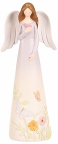 Decorațiune figurină înger cu flori, violet, 9 x 6x 21 cm, poliresină