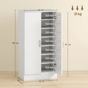 HOMCOM Dulap pentru Pantofi cu 6 Rafturi Ajustabile din Lemn 55x35x108 cm Alb | Aosom Romania