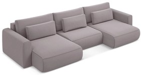 Colțar mov lavandă extensibil/cu spațiu de depozitare cu tapițerie din catifea (în formă de "U") Kapua – Makamii