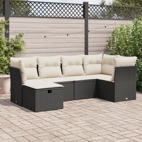 3325282 vidaXL Set mobilier de grădină cu perne, 6 piese, negru, poliratan